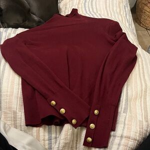 Burgundy L’agence turtleneck Sweater with Gold Buttons size M
